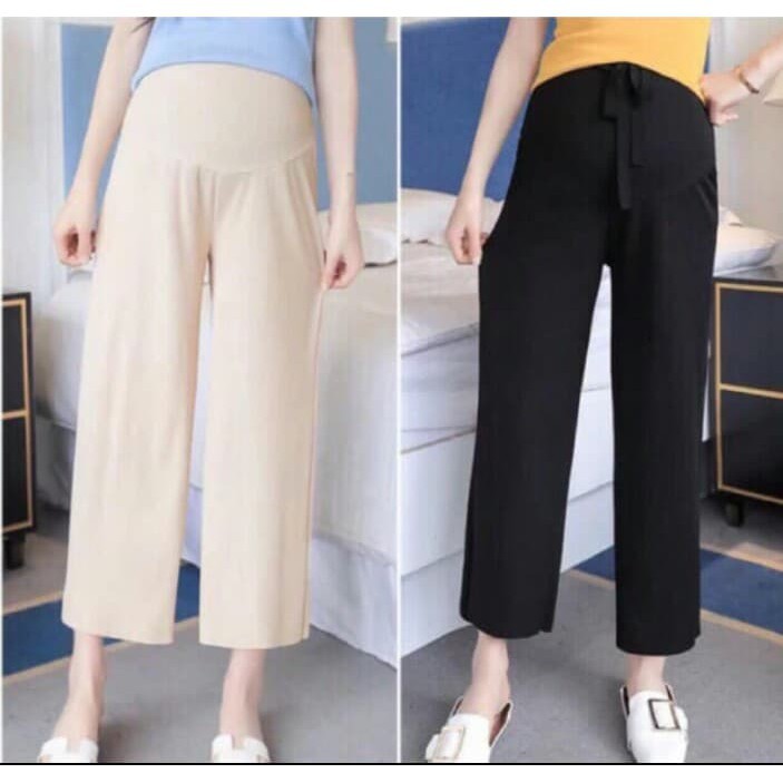 Quần bầu ống rộng truyền thống vải dệt kim mùa hè có đáp bụng