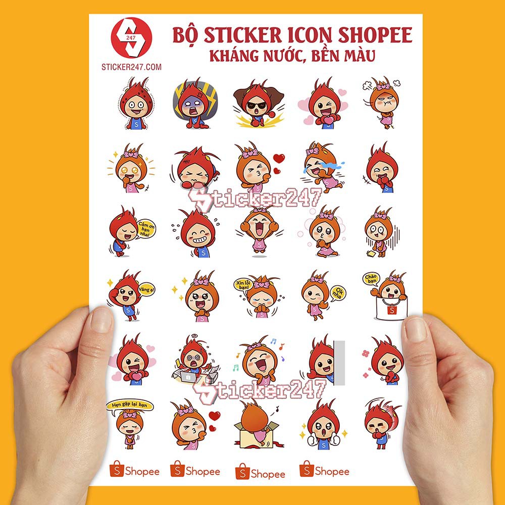 Bộ Sticker dán icon Shopee con cua siêu cool kháng nước, bền màu