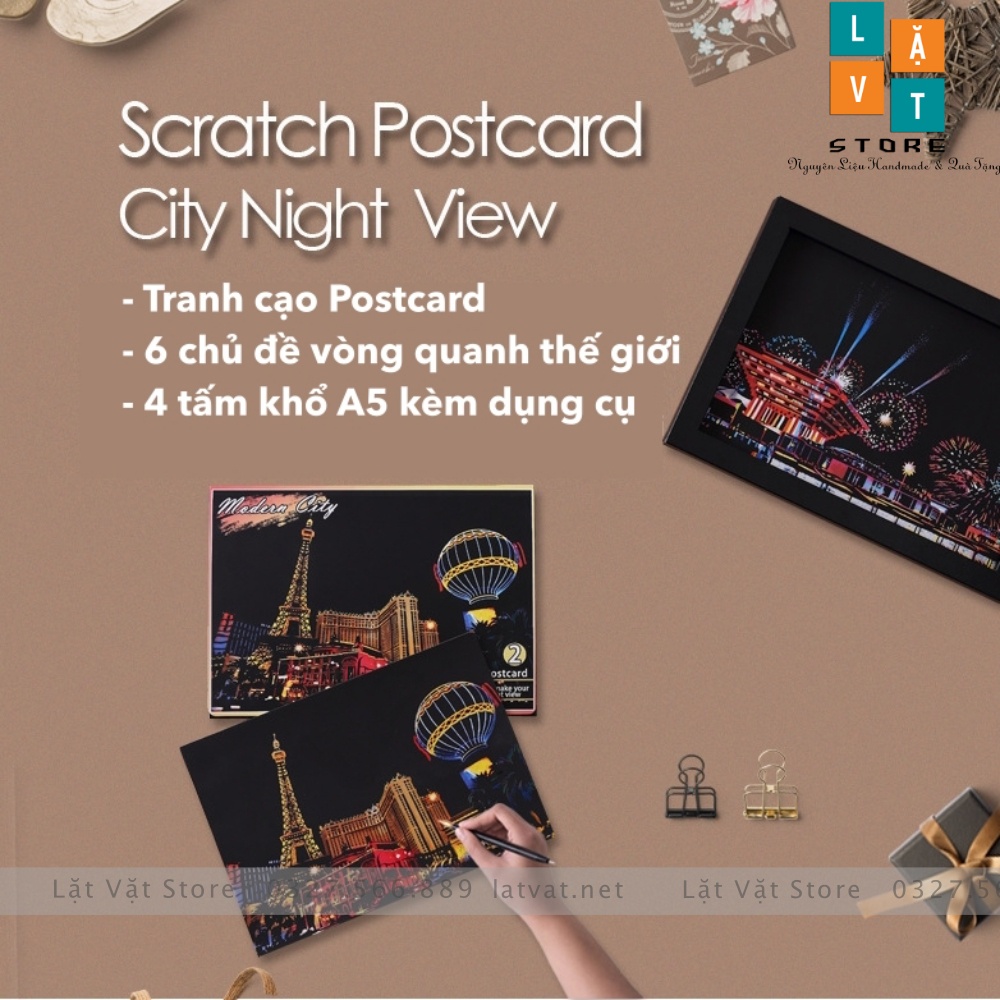 [Quà tặng] Tranh Cạo Bưu Thiếp 4 tấm khổ A5 - Color Night Scene Scratch 2022 - Tự làm một bức tranh decor, trang trí