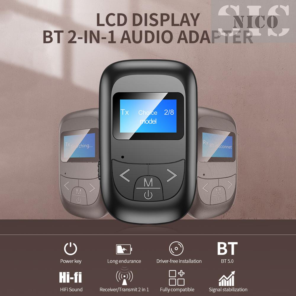 Bộ Thu Phát Âm Thanh Bt 5.0 2 Trong 1 Có Màn Hình Lcd 8 Chế Độ Đen | BigBuy360 - bigbuy360.vn