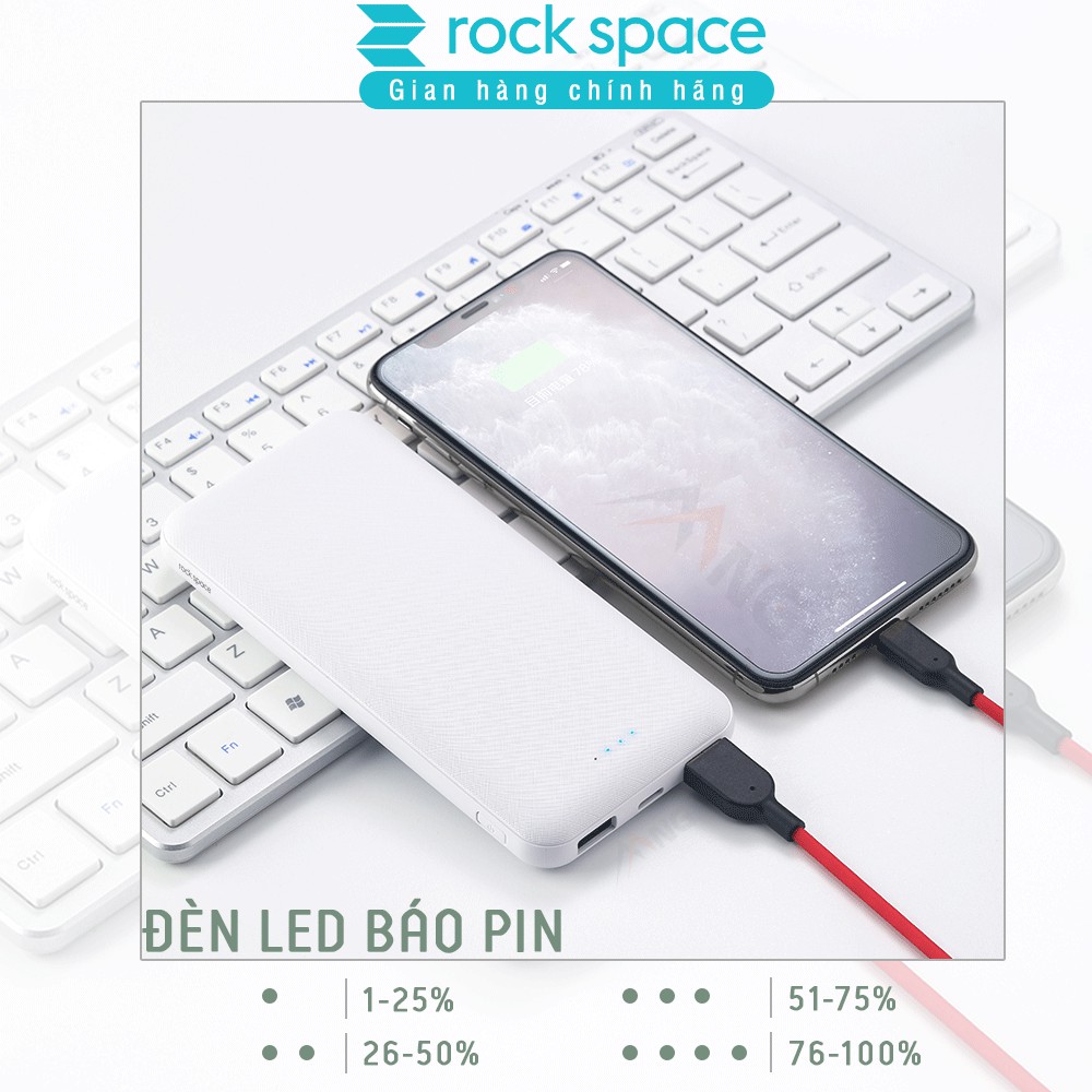 Sạc dự phòng mini, chính hãng Rockspace P62 Pro dung lượng thực 10000mah dành cho iPhone, Samsung bảo hành 12 tháng