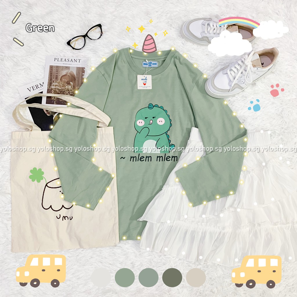 Áo Thun Tay Dài Unisex KHỦNG LONG MLEM MLEM Thu Đông ( HÀNG ĐẸP KÈM ẢNH THẬT )