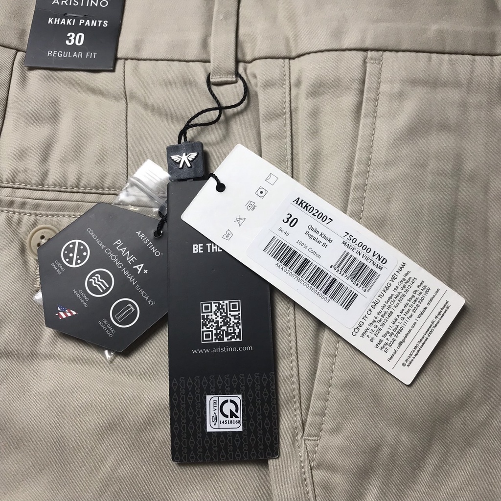 Quần kaki nam Aristino 100% cotton cao cấp ly  vĩnh  viễn  màu be- regular AKK02007