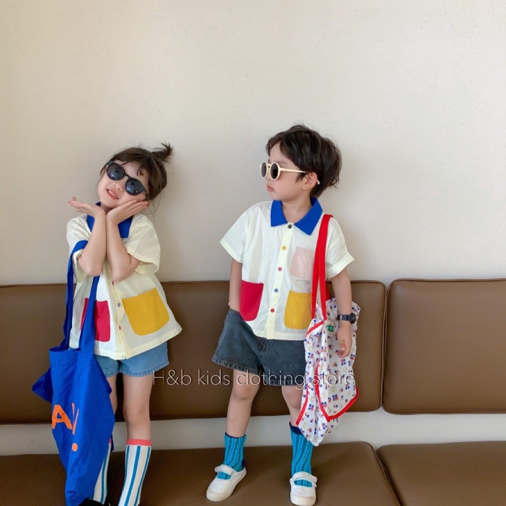 Bộ sơ mi 3 túi sắc màu cho bé