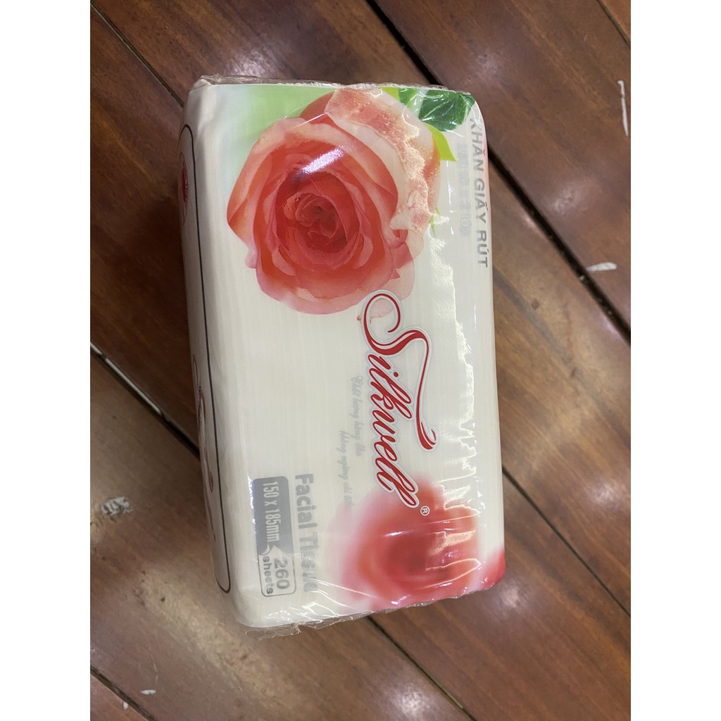 [Shopee Mall]Giấy ăn-Giấy rút Silkwell 260 tờ khổ 150mm-Hoa hồng