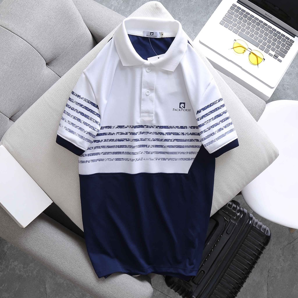 Áo polo nam PACKHORSE phối sọc ngang - Chất liệu poly cao cấp form regular fit, thoải mái cho mùa hè THE BASIC STORE