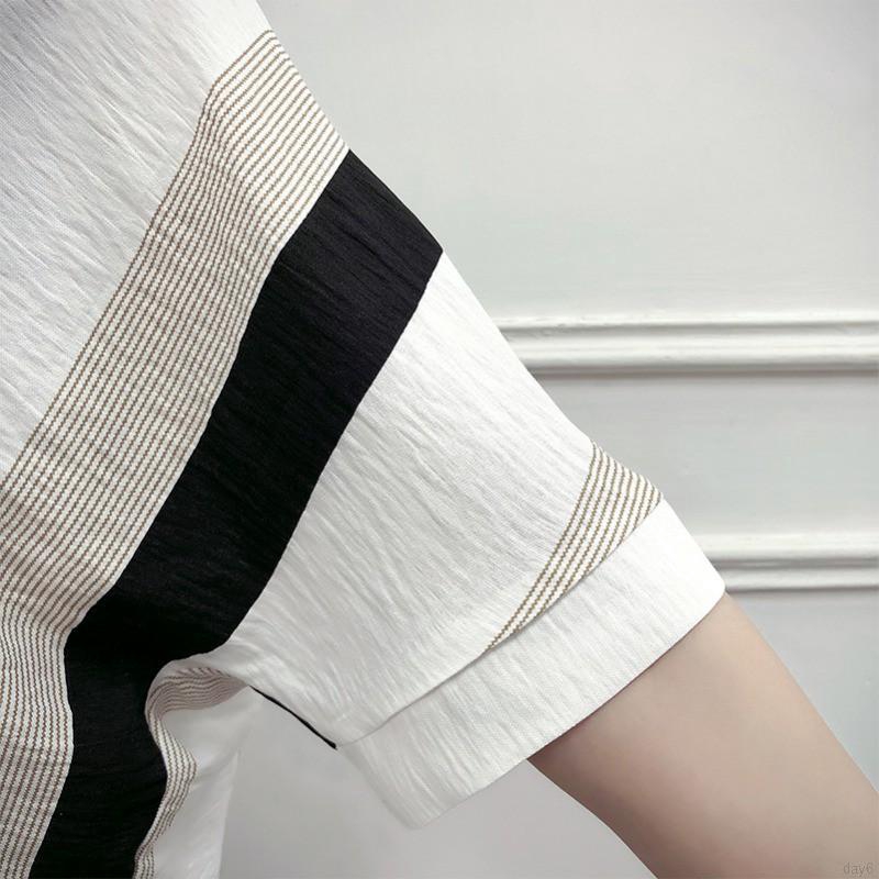Áo kiểu tay lỡ họa tiết kẻ sọc cổ chữ V thời trang cho nữ | BigBuy360 - bigbuy360.vn