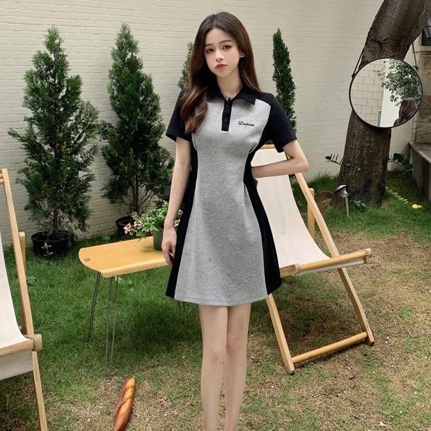 Đầm Cổ Polo Dáng Ôm Phối Màu Tương Phản Thời Trang Mùa Hè Hàng Mới Dành Cho Bạn Nữ @ -