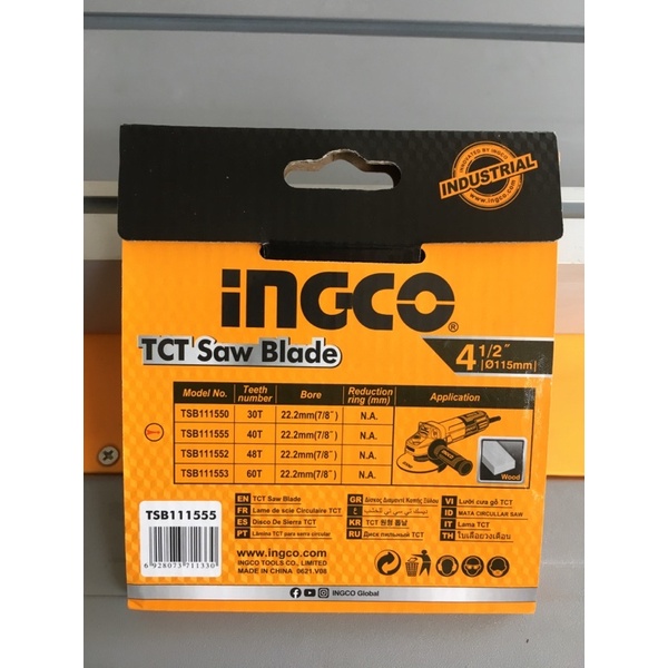Lưỡi cưa gỗ hợp kim 115mm 40 răng TCT Saw Blade INGCO TSB111555 cốt 16mm