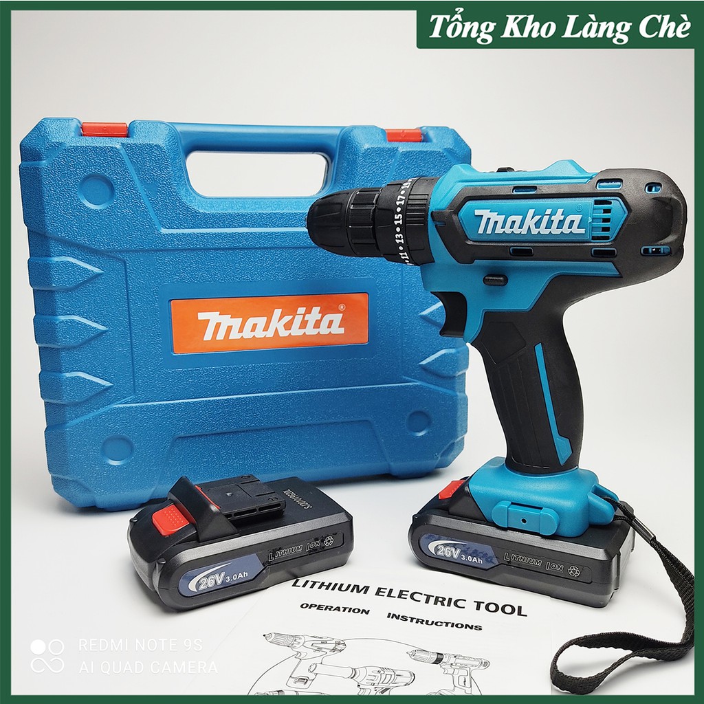 Máy Khoan Pin, Bắn Vít Makita 26V - 3 Chế Độ Khoan - Bộ Phụ Kiện 24 Chi Tiết Đi Kèm