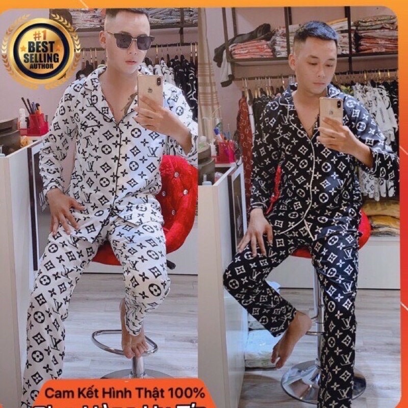 Bộ ngủ LV lụa sitan tay dài dành cho cả nam và nữ