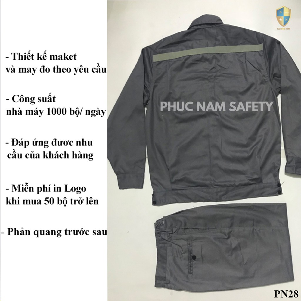 Bộ quần áo bảo hộ lao động màu chì có phản quang PN28, quần áo bảo hộ lao động xịn xò, Bảo hộ  lao động Phúc Nam