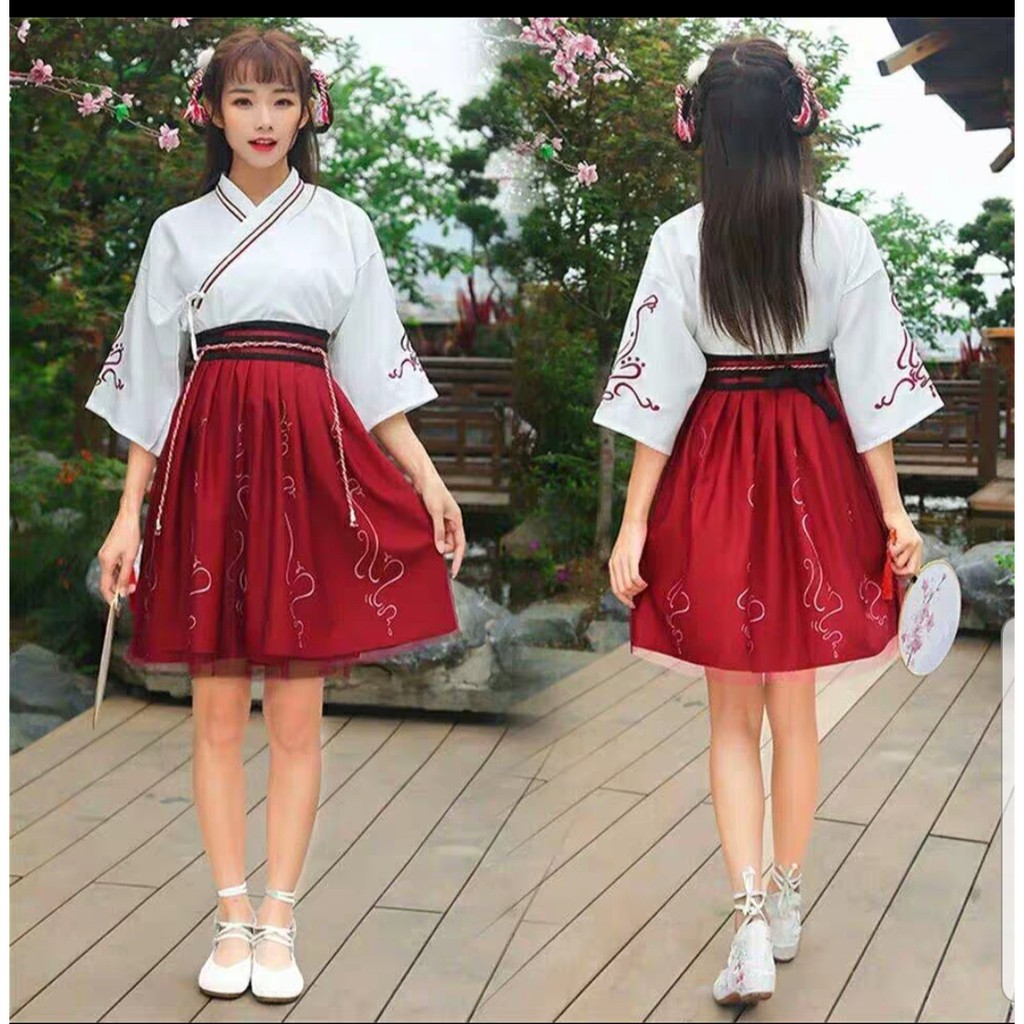 Set Hán phục cách tân hoạt bát dễ thương/ Hán phục bỉ ngạn đỏ