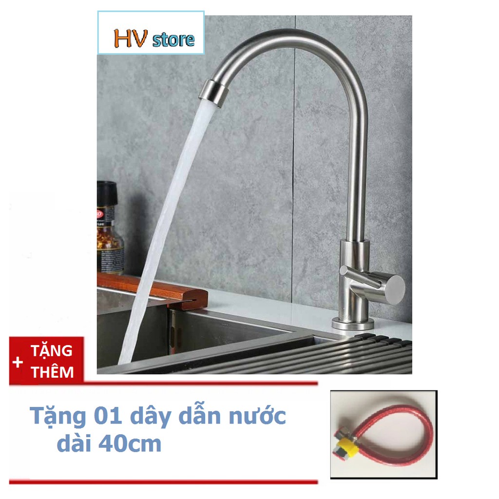 Vòi rửa bát cần cứng cắm chậu, chất liệu inox 304, tặng 1 dây dẫn nước