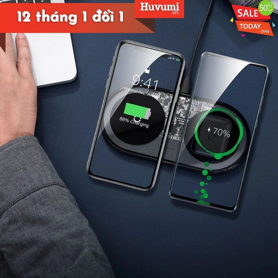 [Chính Hãng - Sẵn] Đế sạc nhanh không dây Baseus Simple 2 in 1 Wireless Charger 15W cho iPhone và Airpods- New 100%