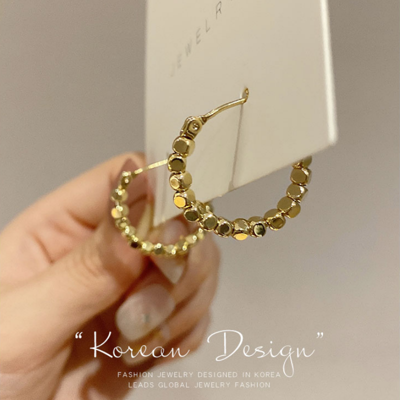 Bông Tai Kim Loại Hình Khối Tròn Thời Trang Hàn Quốc Cho Nữ