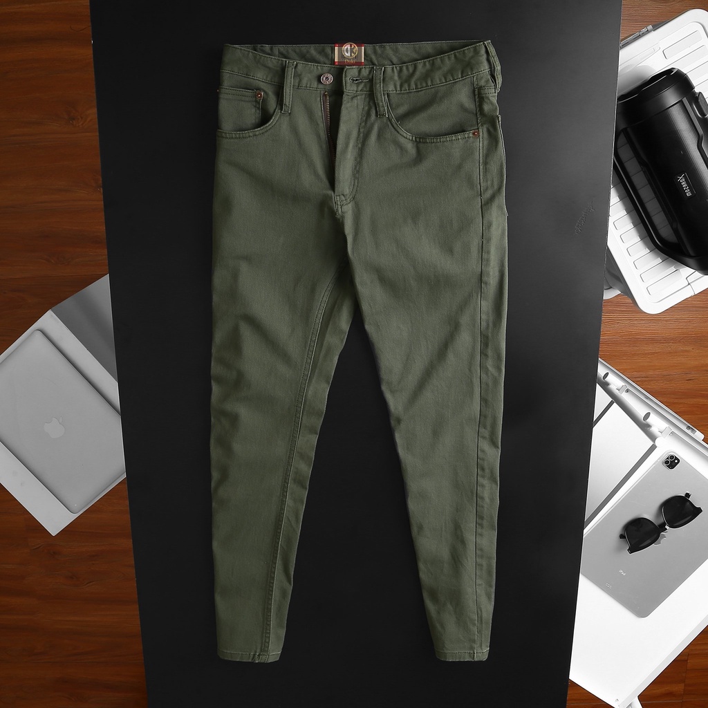 Quần Kaki Jean xanh rêu bộ đội KA-12, Quần Kaki Nam Dáng Ôm Đứng, Chất vải co giãn thoáng mát Sang trọng Lịch Sự - Doki