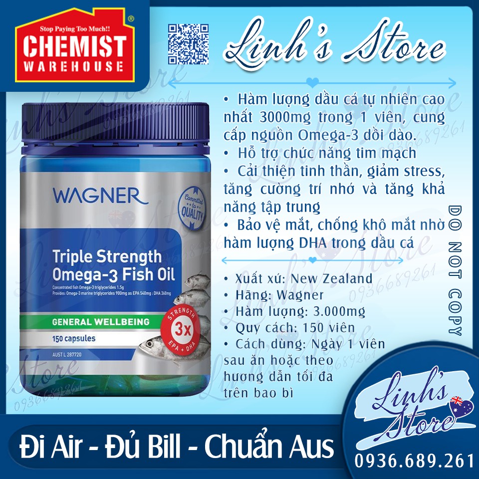 Dầu cá 3000mg Wagner Fish Oil - 150 viên 💙 Chemist Warehouse - Úc