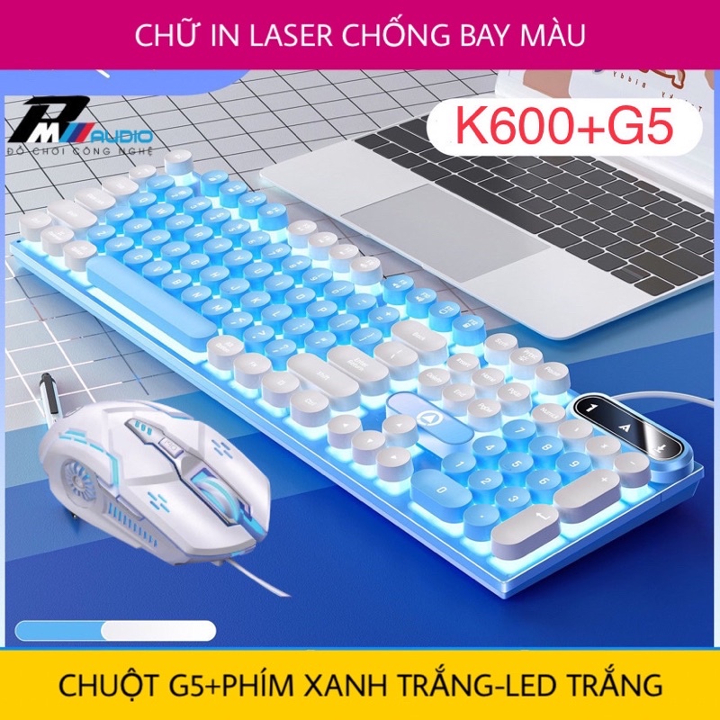 COMBO Bàn Phím Máy Tính Laptop Giả Cơ K600 Nút Tròn Led Xuyên Chữ Và Chuột G5 Gaming Led RGB Tự Đổi Màu Điều Chỉnh DPI