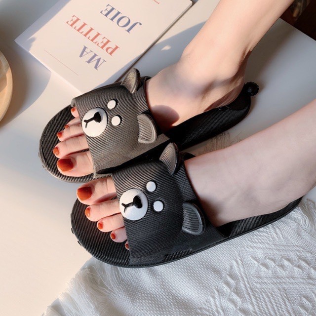 Dép nữ quai ngang hình gấu cute mẫu mới mùa hè màu đen/xám/hồng đi mưa chống trơn