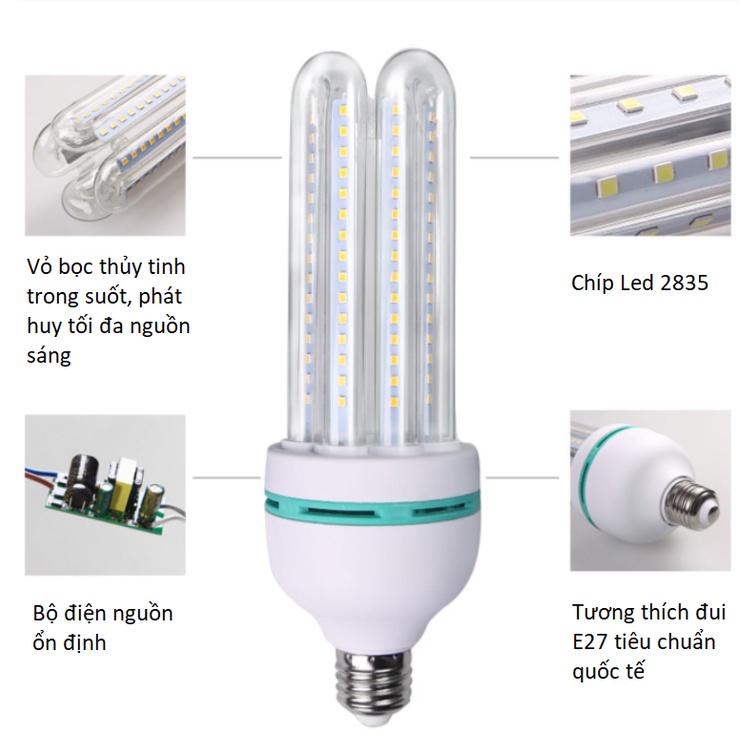 Bóng Đèn Led Chữ U 32w E27 Siêu Sáng, Led Bulb Chiếu Sáng Trong Nhà Ngoài Trời