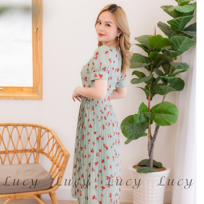 Đầm nữ thiết kế dập ly phối hoa hồng Váy Lucy Hawai thường 2120