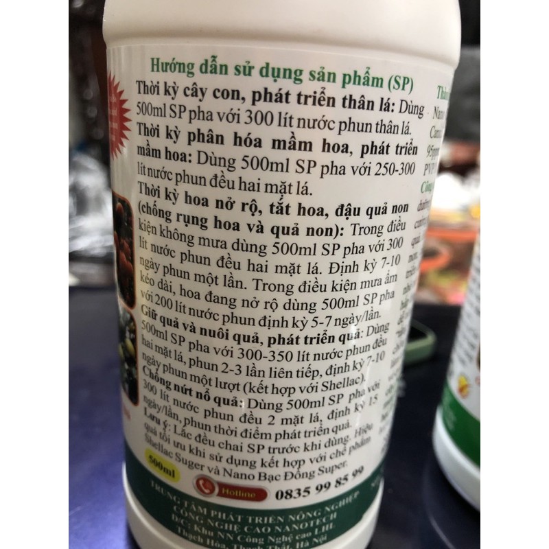 Công nghệ Nano chuyên dùng cho trồng trọt/ cây ăn quả Nano Canxi Super - Nano Đồng OxyClorua - Nano Bạc Đồng Super