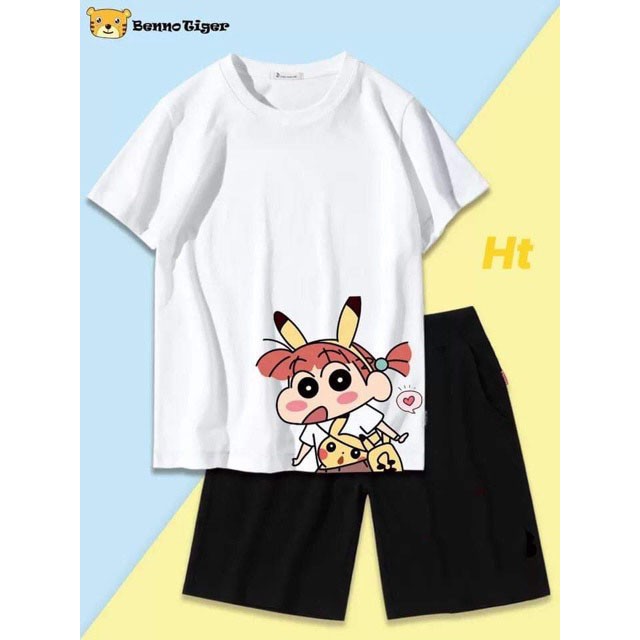 Sét Bộ Đồ Nam Nữ Hoạt Hình Cartoon Unisex Mặc Ở Nhà Dễ Thương - Áo Cotton Organic In Thỏ Ăn Vặt Mix Quần Đùi Phong Cách