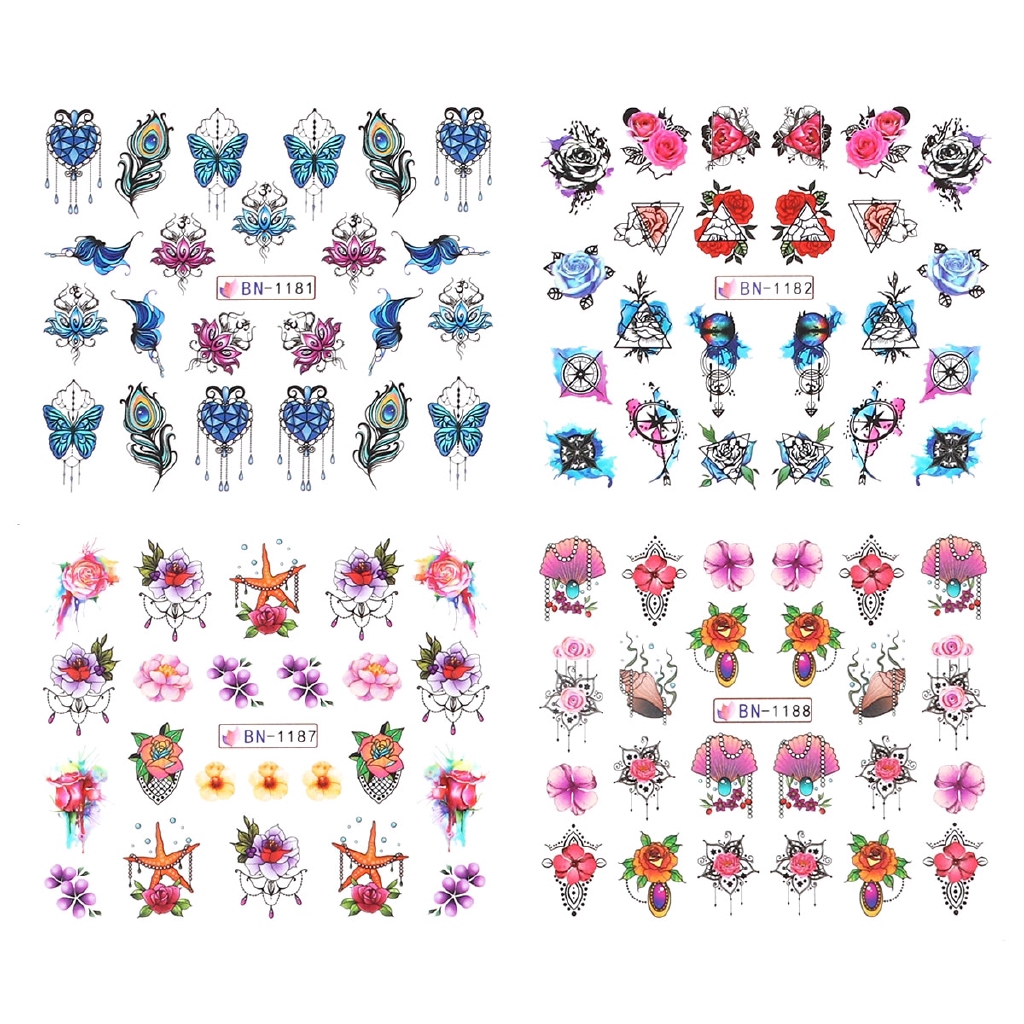 Monja Bộ 12 Miếng Dán Chuyển Nước Trang Trí Móng Tay Họa Tiết Hoa DIY