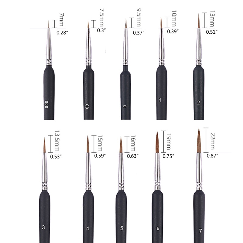 Set 10 Cọ Vẽ Tranh Sơn Dầu / Màu Nước / Acrylic Đầu Lông Sói Chuyên Dụng