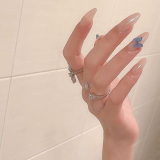 [Hàng mới về] Bộ móng giả hồng cam đính ngọc trai họa tiết bướm xanh chống thấm nước dễ tháo rời