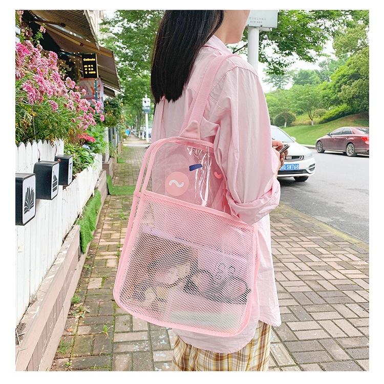🐻Túi tote nhựa đựng đồ nhẹ đeo vai trong suốt tai lông 32x8,5x39.5cm đi biển, đi học thêm 🐰