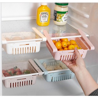 Bộ 2 khay rổ nhựa kéo dài đựng thức ăn thực phẩm trong tủ lạnh thông minh