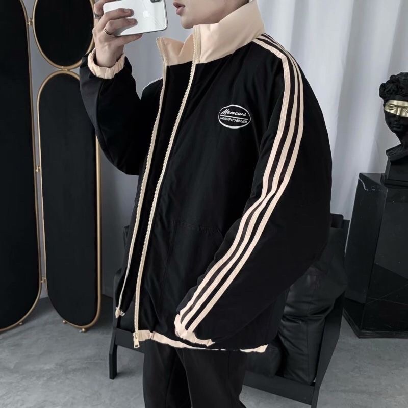 Áo phao nam unisex 3 kẻ sọc ở tay hàng cao cấp chất phao mềm mịn ấm