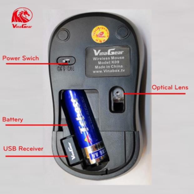 Chuột không dây cao cấp VINAGEAR K09 - Công tắc bật/tắt