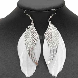 Bông tai móc hình đôi cánh phối lông vũ thời trang