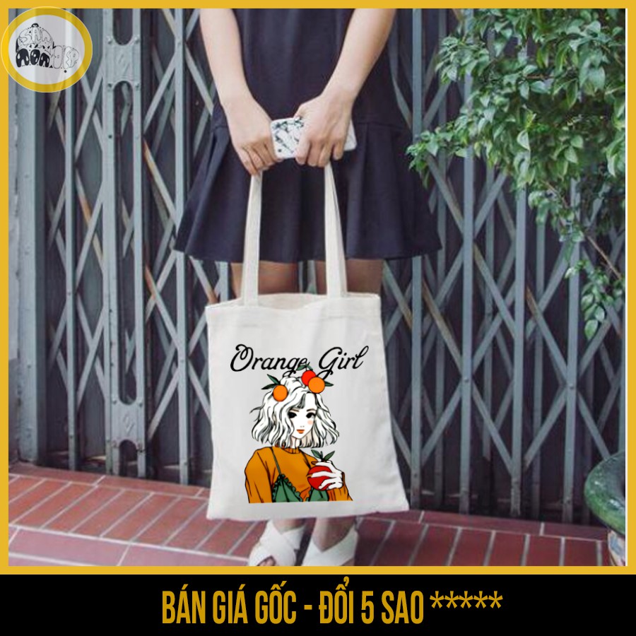 Túi tote vải canvas, có khóa kéo in hình cô gái và trái cam orange girl - Săn Nón Đẹp