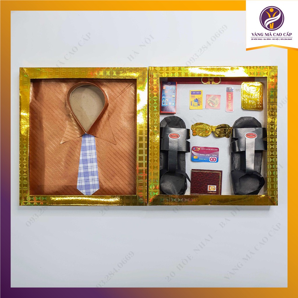 Hộp Giấy Áo Sơ Mi Nam đầy đủ phụ kiện dép, ví, điện thoại, kính, thắt lưng - VM56