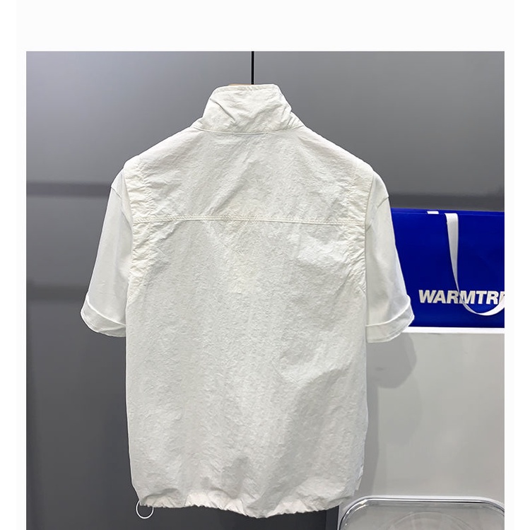 Áo polo Mỏng Tay Ngắn Cổ Đứng Phối Màu Tương Phản Phối Khóa Kéo Thời Trang Mùa Hè Cao Cấp Cho Nam