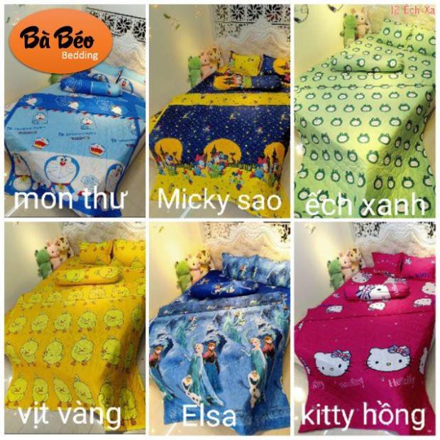 Bộ ga gối chăn hè poly cotton 5 món Drap Giường ,mền hè ,áo gối vỏ gối ôm ( ib shop chọn mẫu Màu)