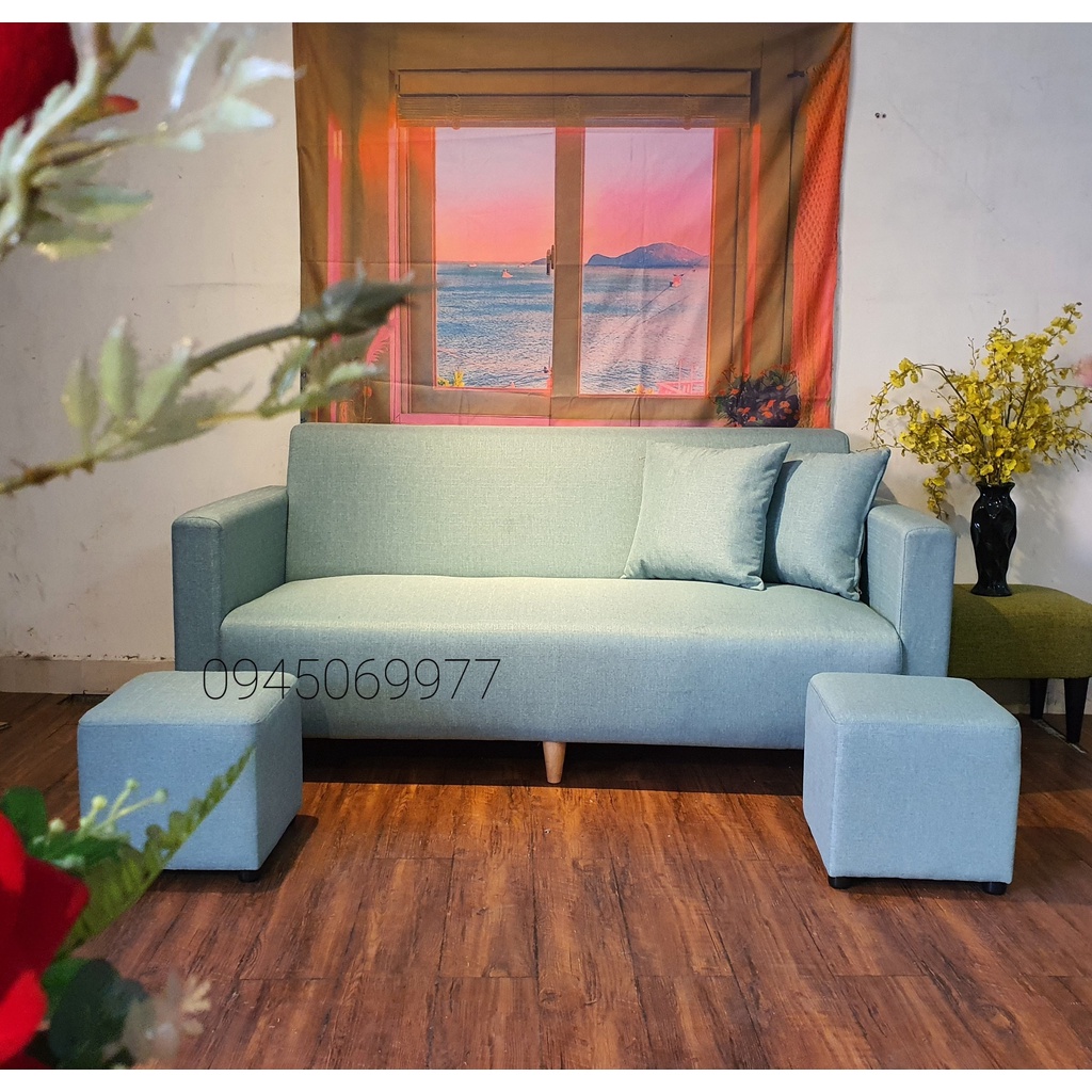 Bộ ghế sofa băng dài 1m7 màu xanh ngọc (Kèm 2 đôn, 2 gối)