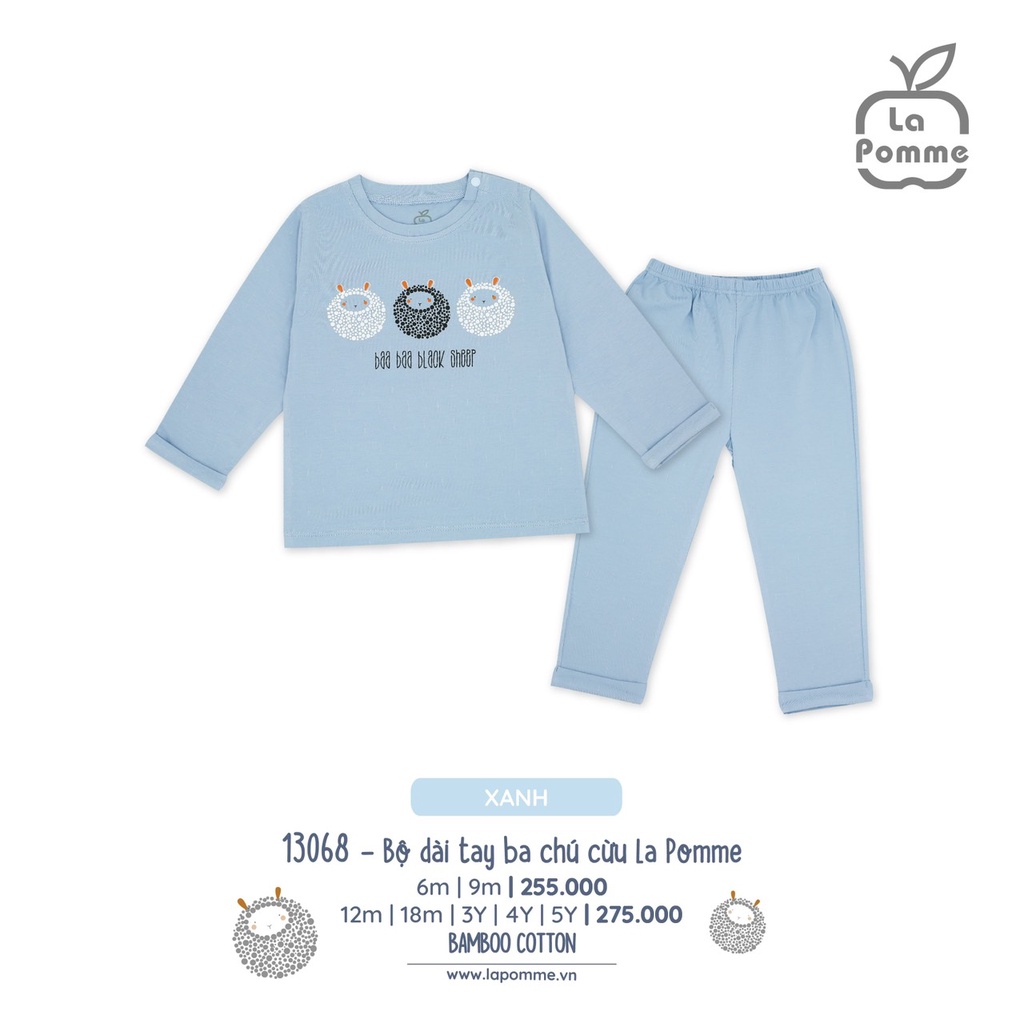 Bộ La Pomme dài tay Bamboo cao cấp mềm mịn thoáng mát thấm hút tốt in 3 chú cừu đáng yêu cho bé trai bé gái 13068