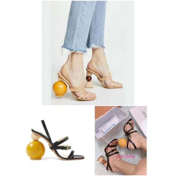 Sandal JacQ da gót gỗ độc lạ đen nude