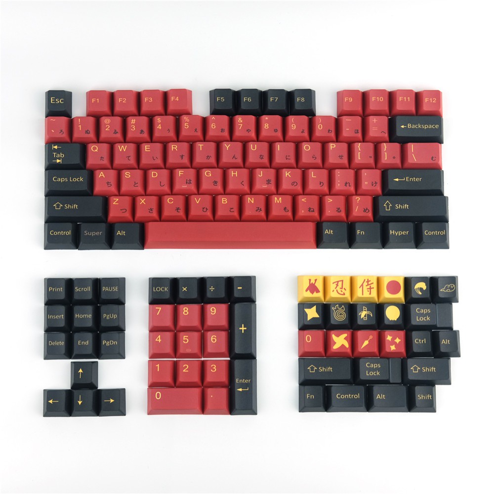 Set keycap Camping và Samurai Cherry profile 127 phím, chất liệu thick PBT, in dye sub 5 mặt lắp vừa hết layout phím cơ