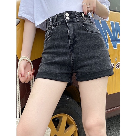 Quần short jean nữ Big Size lưng cao, co dãn mạnh, lưng đai kiểu nhiều nút đang hot trend 3615 molijean