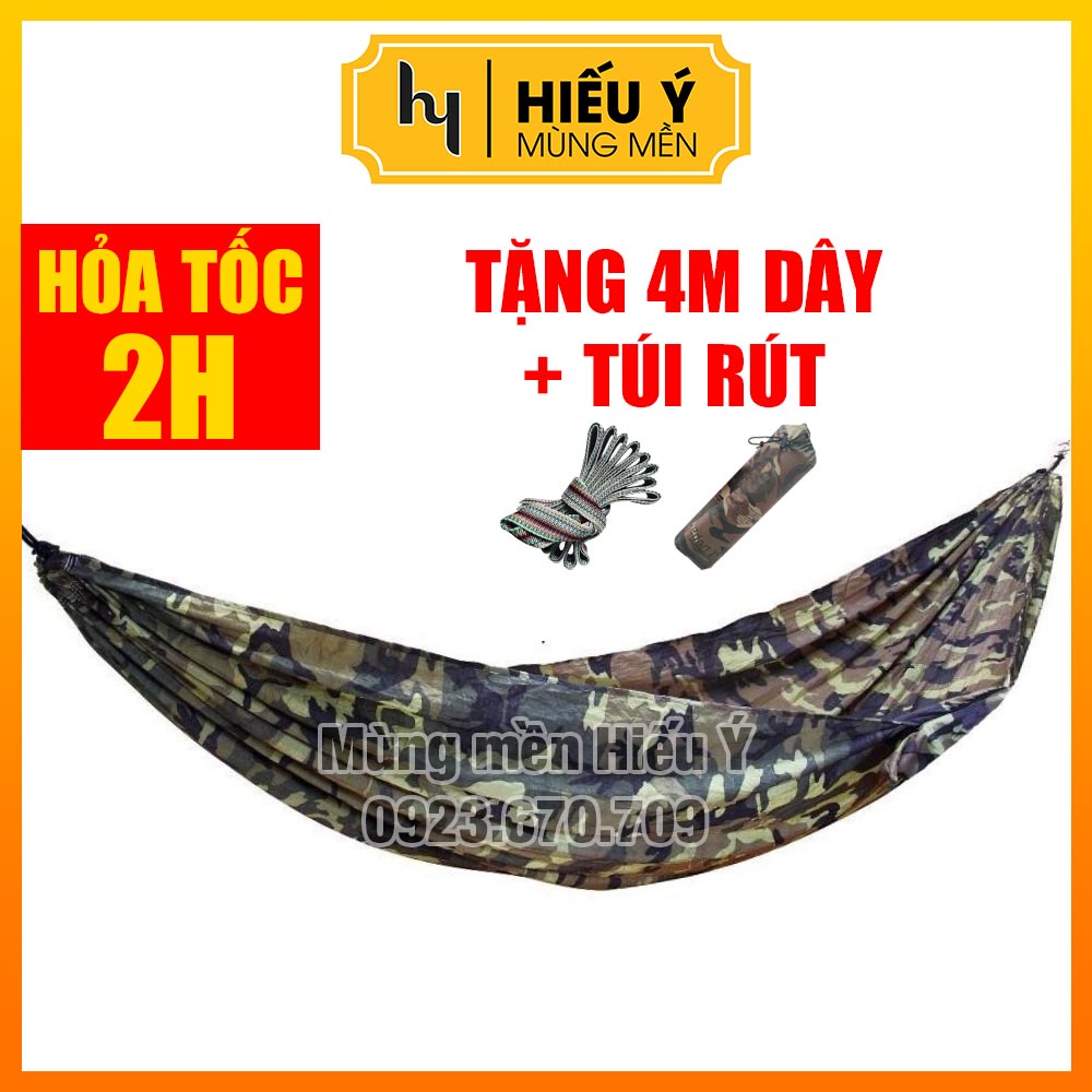 [TẶNG 4M DÂY] Võng dù rằn 2 lớp dài 2m2 hàng Thái - ẢNH THẬT | Mùng mền Hiếu Ý