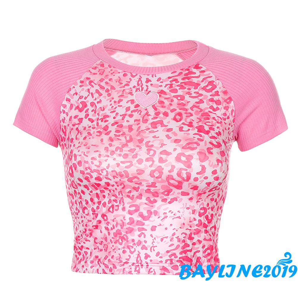 Áo Thun Ngắn Tay Họa Tiết Da Báo Cho Nữ