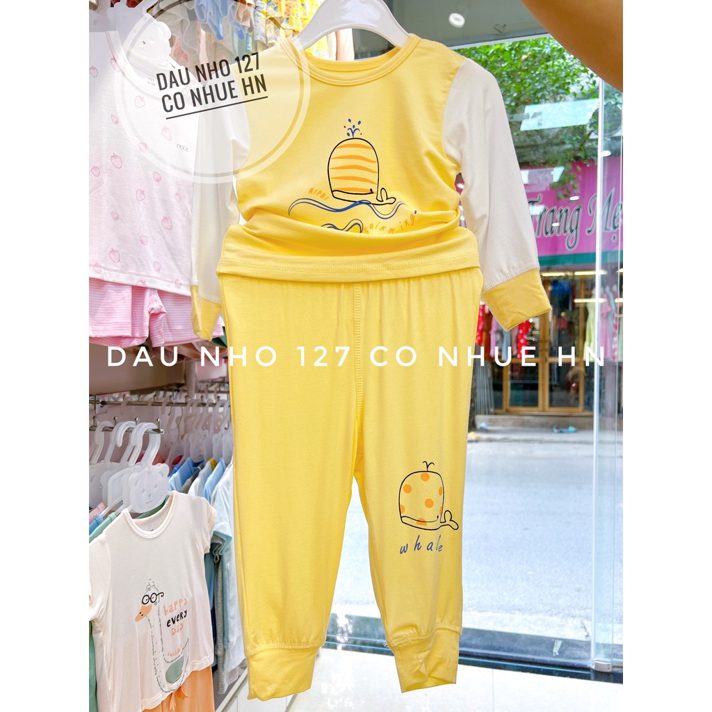 MIPBI Bộ quần áo dài tay cài vai chất vải gỗ sồi, form rộng cho bé hàng Chính hãng