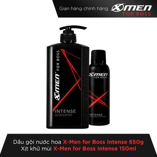 Combo Dầu gội nước hoa X-Men for Boss Intense 650g + Xịt khử mùi X-Men for Boss Intense 150ml