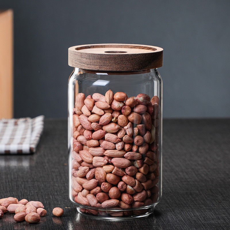 Hũ thuỷ tinh nắp gỗ đục lỗ, lọ thuỷ tinh, hộp thuỷ tinh decor